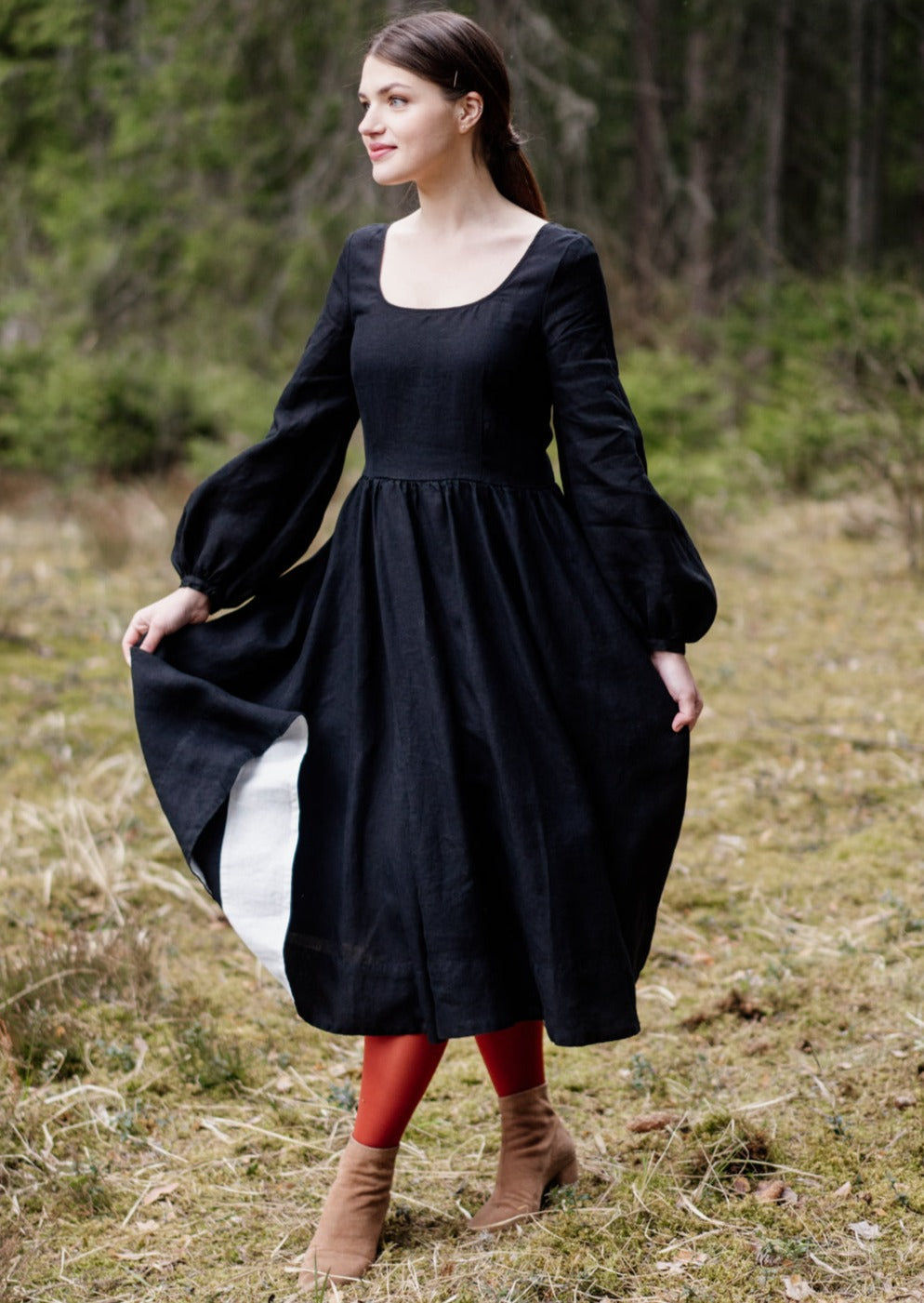 Carmen Dress, Long Sleeve, Black Pansy#color_black-pansy