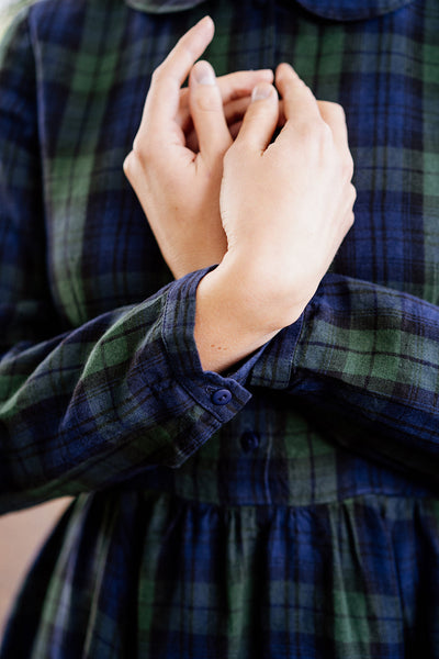 Classic Dress, Long Sleeve, Blue Tartan#color_blue-tartan
