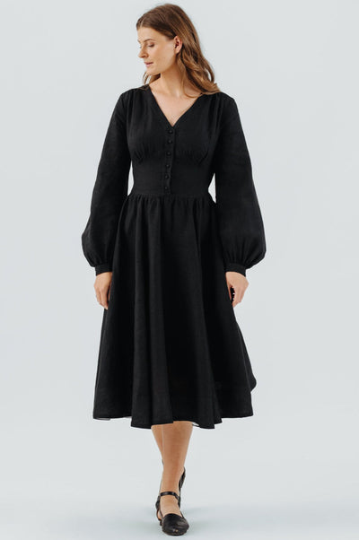Diane Dress, Long Sleeve, Black Pansy#color_black-pansy