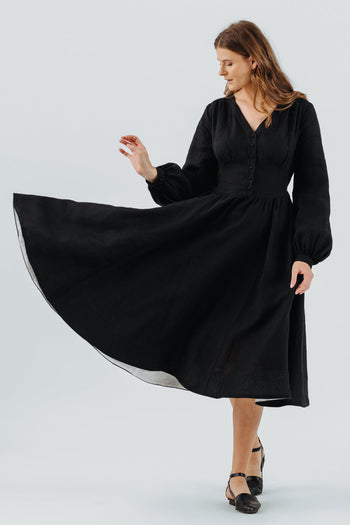 Diane Dress, Long Sleeve, Black Pansy#color_black-pansy