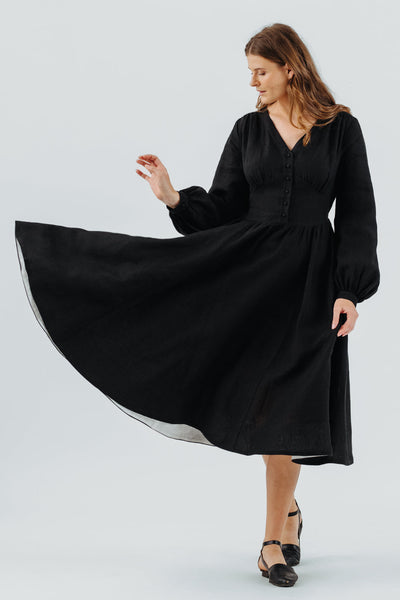 Diane Dress, Long Sleeve, Black Pansy#color_black-pansy