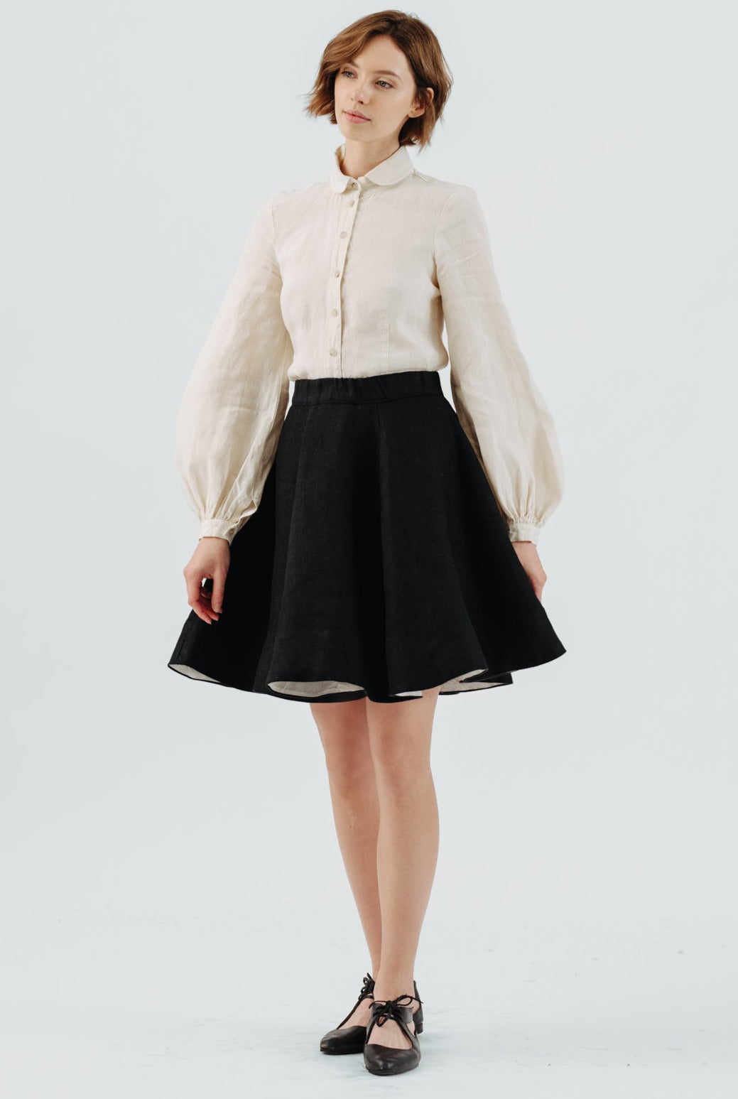 Mini Classic Skirt, Twill Linen, Black Herringbone#color_black-herringbone