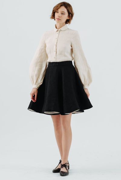 Mini Classic Skirt, Twill Linen, Black Herringbone#color_black-herringbone