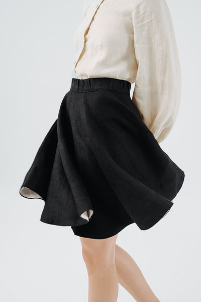Mini Classic Skirt, Twill Linen, Black Herringbone#color_black-herringbone