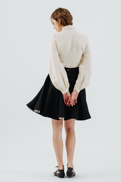 Mini Classic Skirt, Twill Linen, Black Herringbone#color_black-herringbone