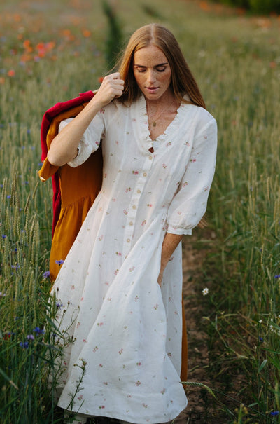 Ophelia Dress, 3/4 Sleeve, Apple Blossom#color_apple-blossom
