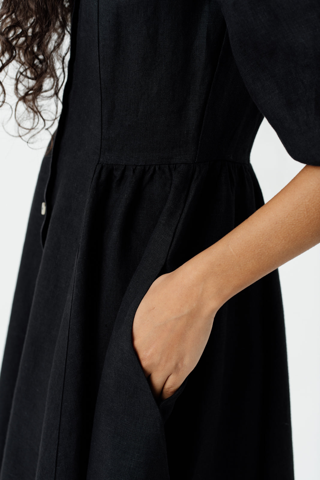 Ophelia Dress, 3/4 Sleeve, Black Pansy#color_black-pansy