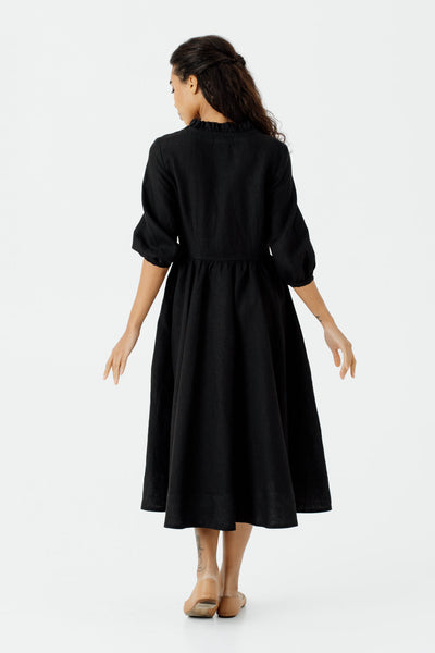 Ophelia Dress, 3/4 Sleeve, Black Pansy#color_black-pansy