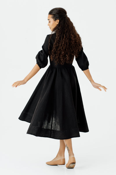Ophelia Dress, 3/4 Sleeve, Black Pansy#color_black-pansy