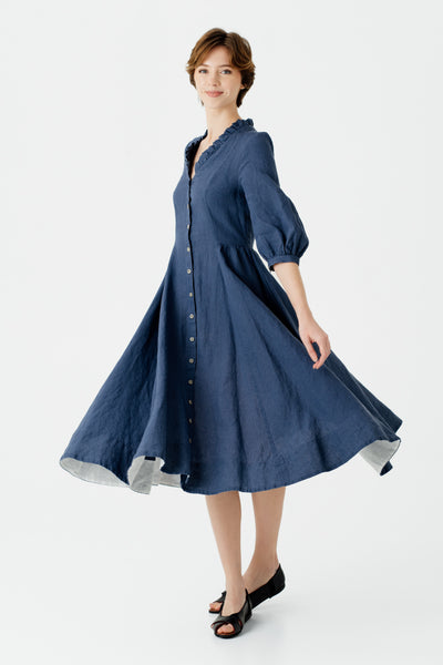 Ophelia Dress, 3/4 Sleeve, Moonlight Blue#color_moonlight-blue