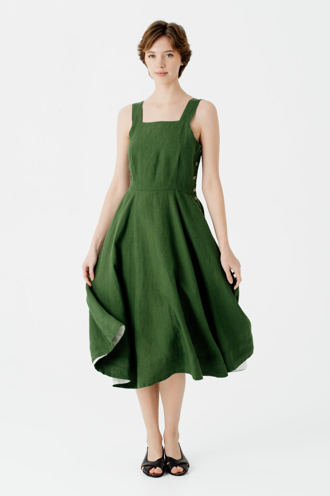 Pinafore Dress, Sleeveless, Emerald Green#color_emerald-green