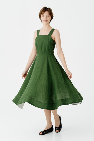 Pinafore Dress, Sleeveless, Emerald Green#color_emerald-green