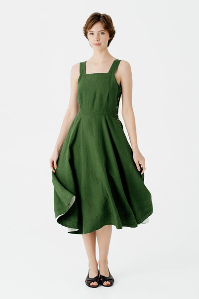 Pinafore Dress, Sleeveless, Emerald Green#color_emerald-green