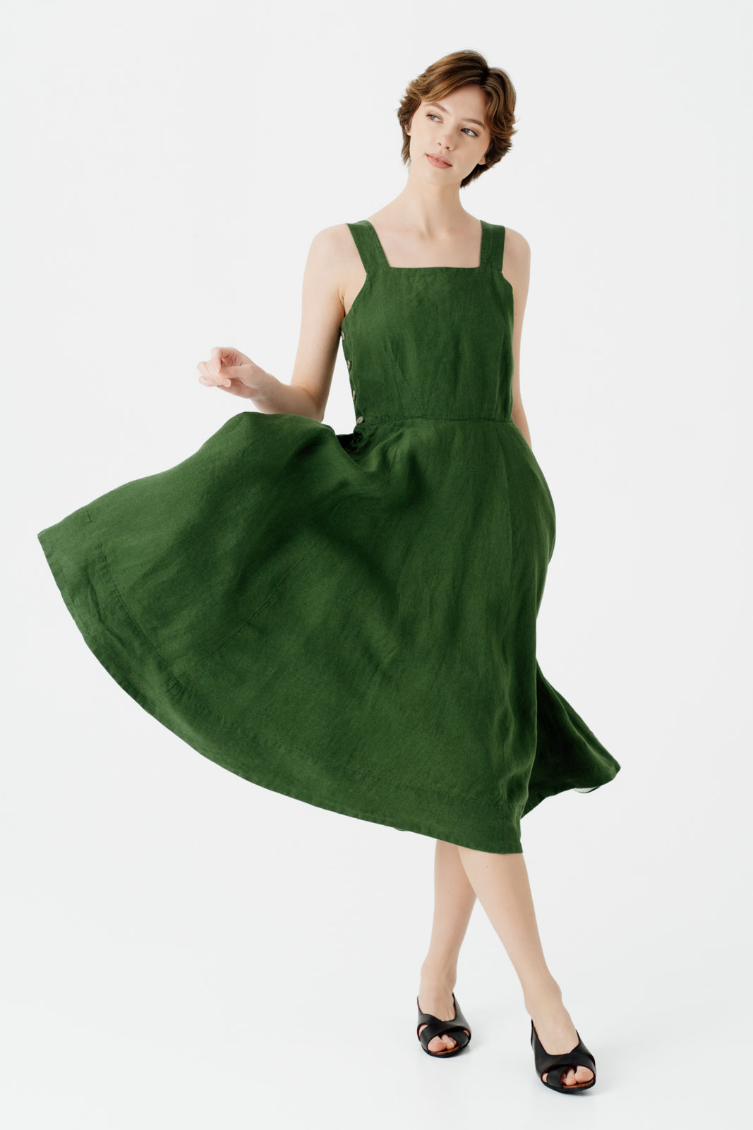 Pinafore Dress, Sleeveless, Emerald Green#color_emerald-green
