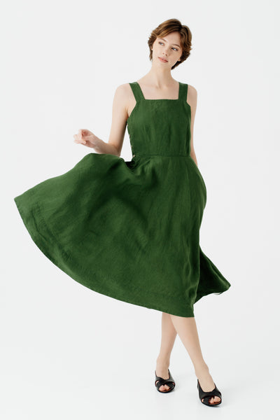 Pinafore Dress, Sleeveless, Emerald Green#color_emerald-green