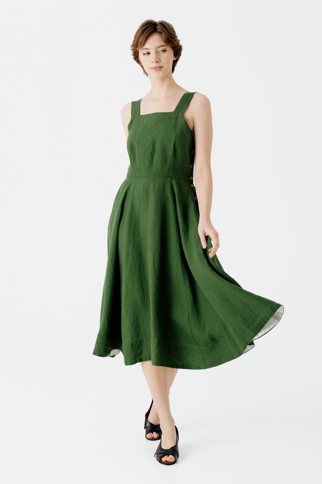 Pinafore Dress, Sleeveless, Emerald Green#color_emerald-green