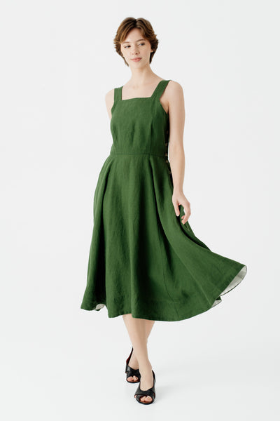 Pinafore Dress, Sleeveless, Emerald Green#color_emerald-green