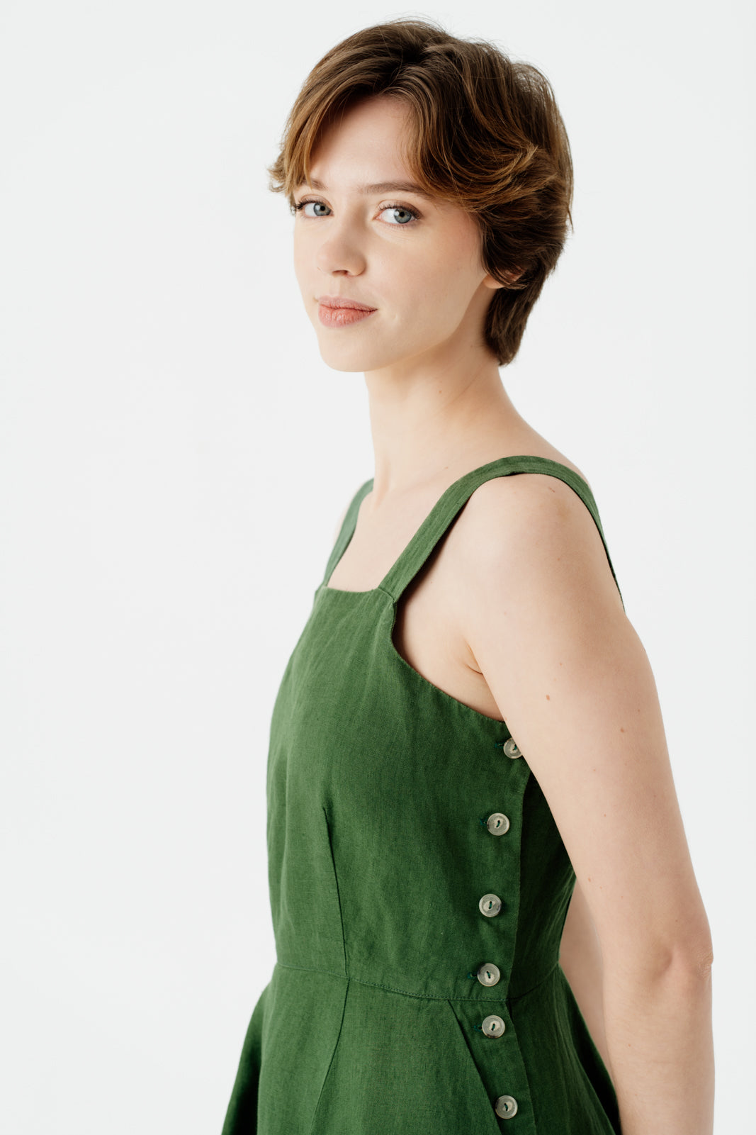 Pinafore Dress, Sleeveless, Emerald Green#color_emerald-green