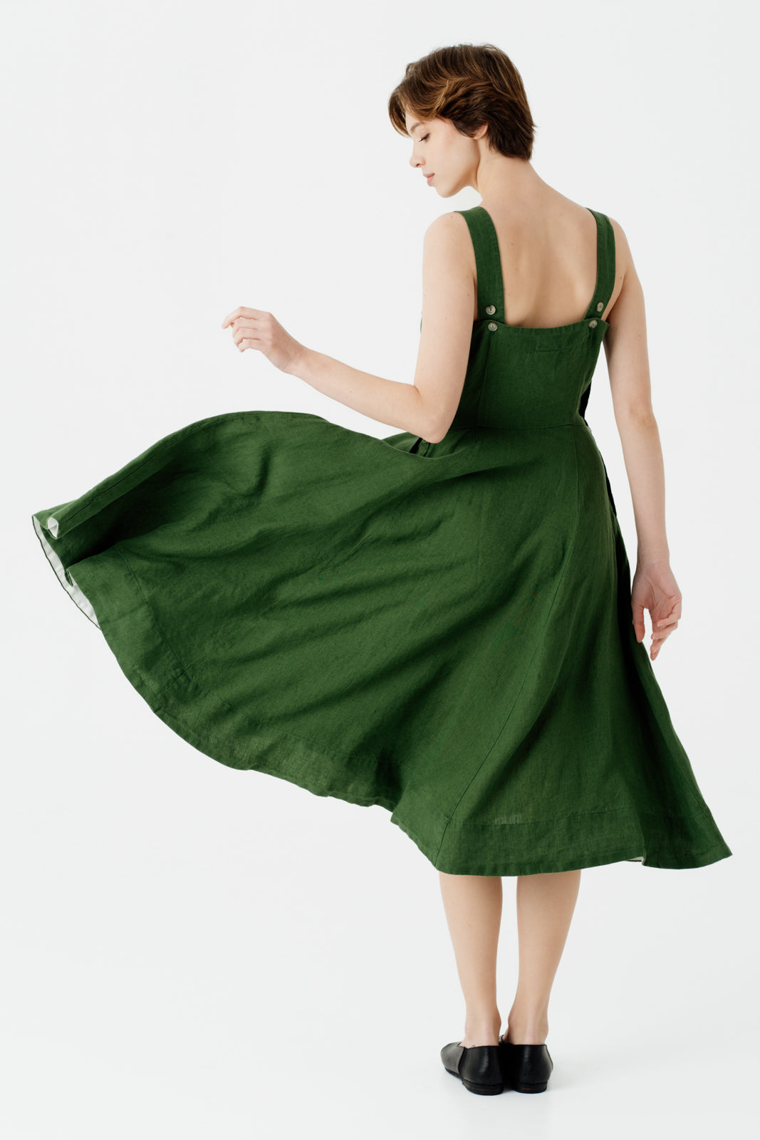 Pinafore Dress, Sleeveless, Emerald Green#color_emerald-green