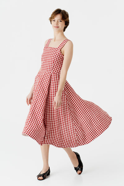 Pinafore Dress, Sleeveless, Red Gingham#color_red-gingham