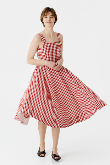 Pinafore Dress, Sleeveless, Red Gingham#color_red-gingham