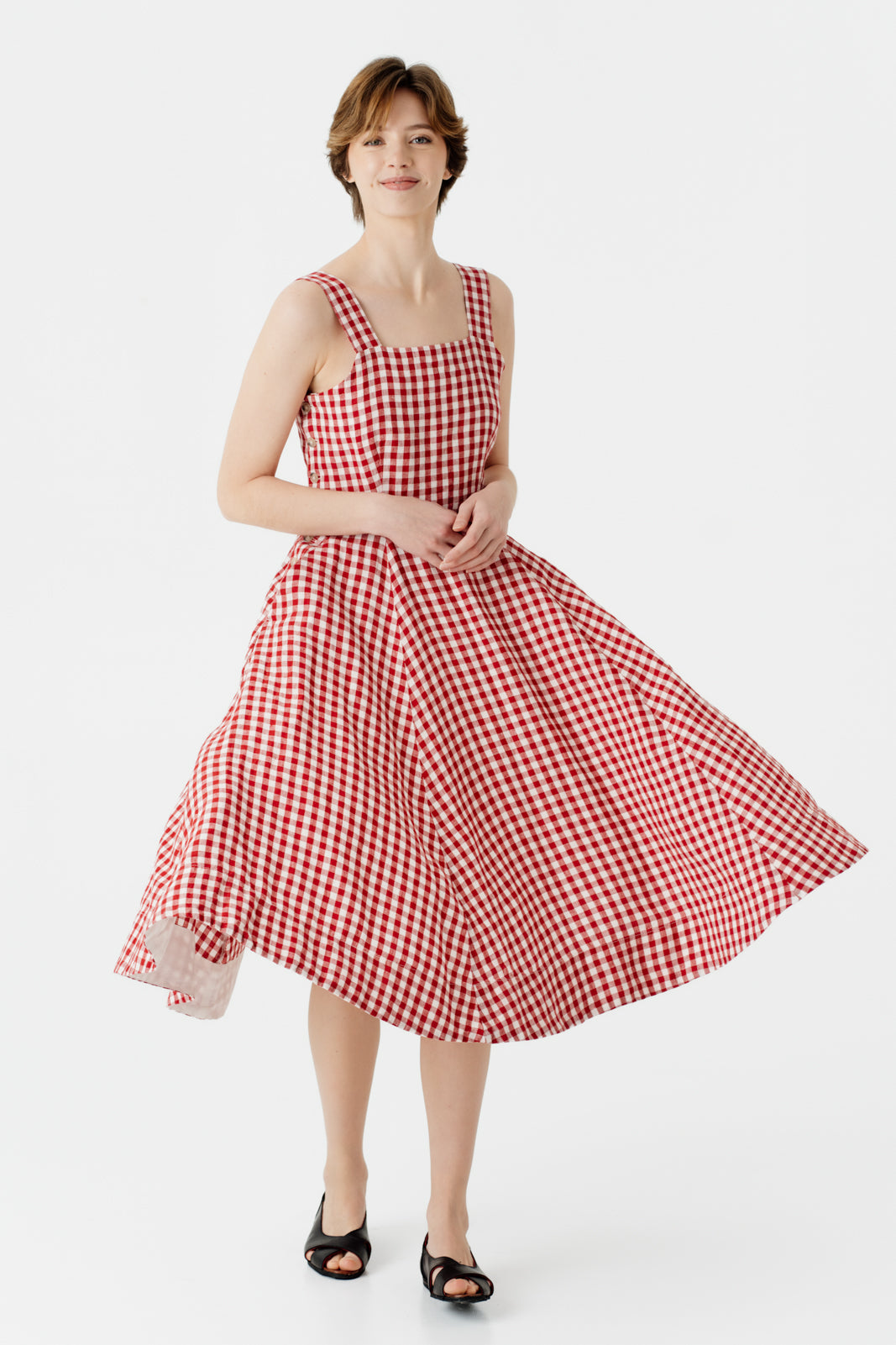 Pinafore Dress, Sleeveless, Red Gingham#color_red-gingham