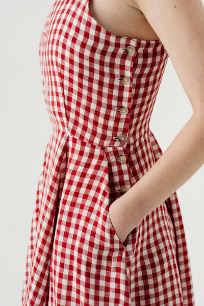 Pinafore Dress, Sleeveless, Red Gingham#color_red-gingham