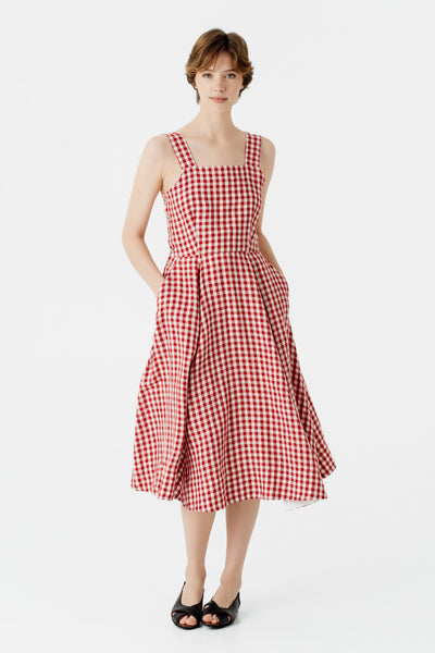 Pinafore Dress, Sleeveless, Red Gingham#color_red-gingham