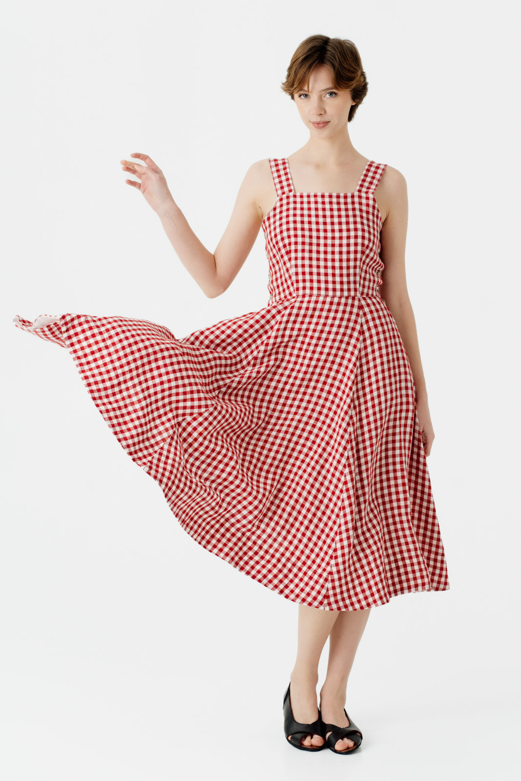 Pinafore Dress, Sleeveless, Red Gingham#color_red-gingham