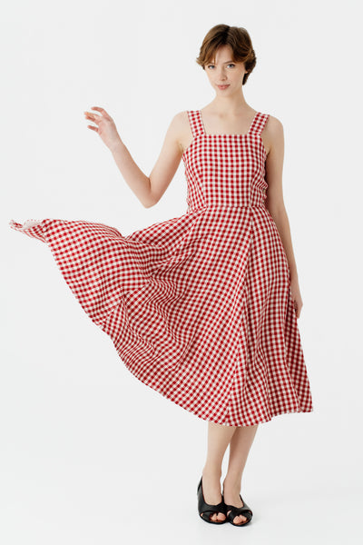 Pinafore Dress, Sleeveless, Red Gingham#color_red-gingham