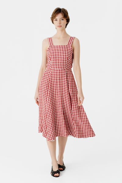 Pinafore Dress, Sleeveless, Red Gingham#color_red-gingham