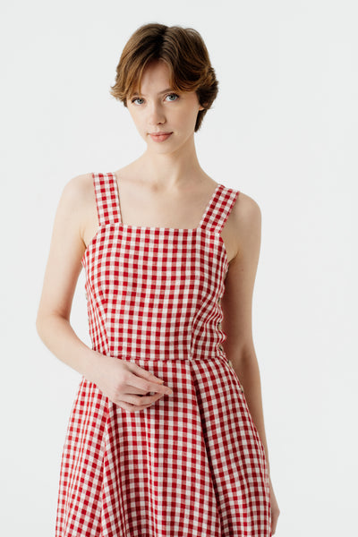 Pinafore Dress, Sleeveless, Red Gingham#color_red-gingham