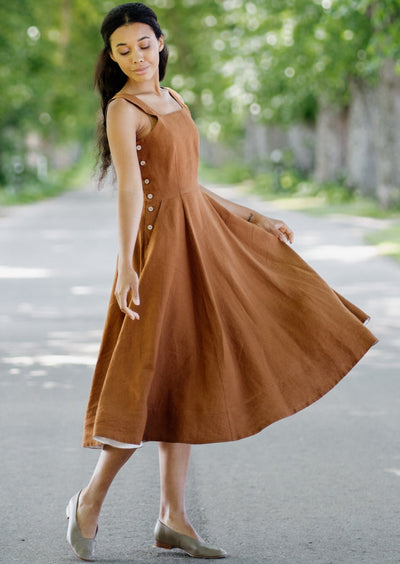 Pinafore Dress, Sleeveless, Warm Brown#color_warm-brown