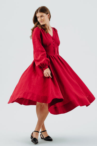 Diane Dress, Long Sleeve, Red Poppy#color_red-poppy