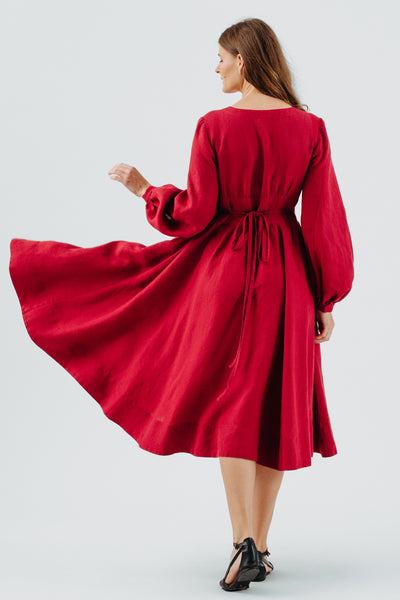 Diane Dress, Long Sleeve, Red Poppy#color_red-poppy
