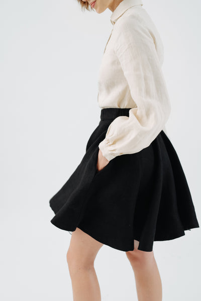 Mini Classic Skirt, Twill Linen, Black Herringbone#color_black-herringbone