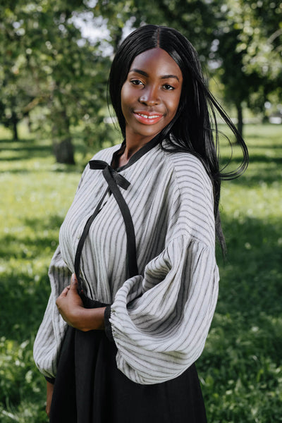 Clementine Shirt, Long Sleeve, Natural Stripe#color_natural-stripe