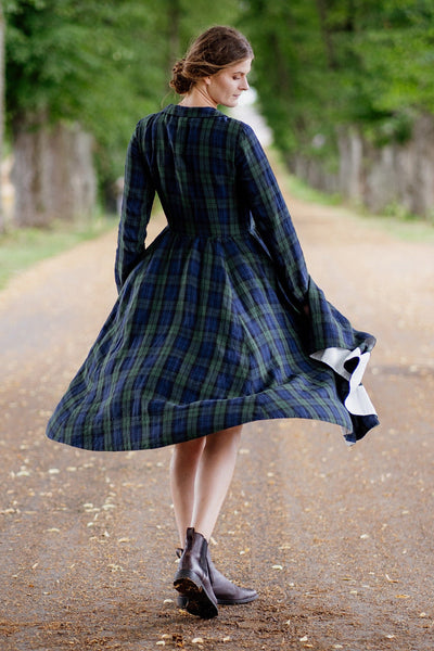 Classic Dress, Long Sleeve, Blue Tartan#color_blue-tartan