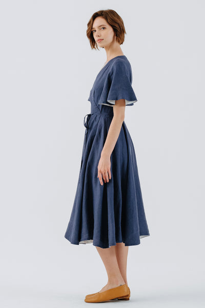 Wrap Dress, Butterfly Sleeve, Moonlight Blue#color_moonlight-blue