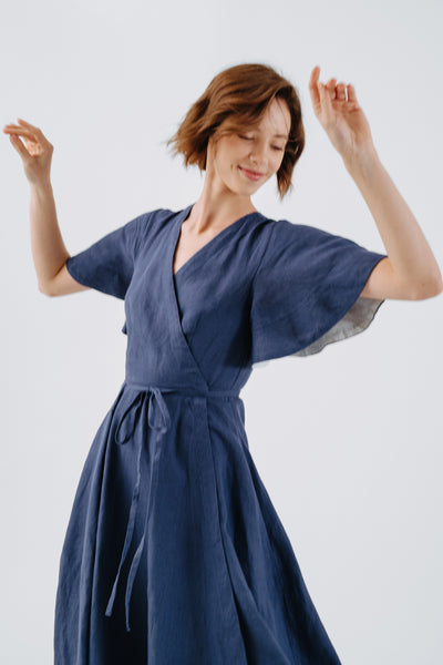Wrap Dress, Butterfly Sleeve, Moonlight Blue#color_moonlight-blue