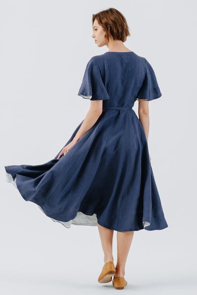 Wrap Dress, Butterfly Sleeve, Moonlight Blue#color_moonlight-blue