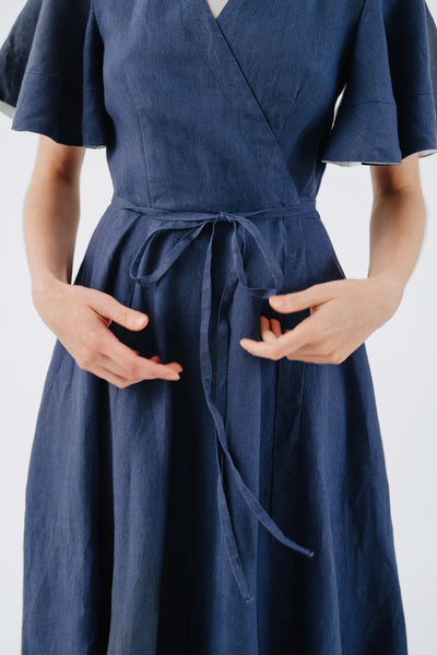 Wrap Dress, Butterfly Sleeve, Moonlight Blue#color_moonlight-blue