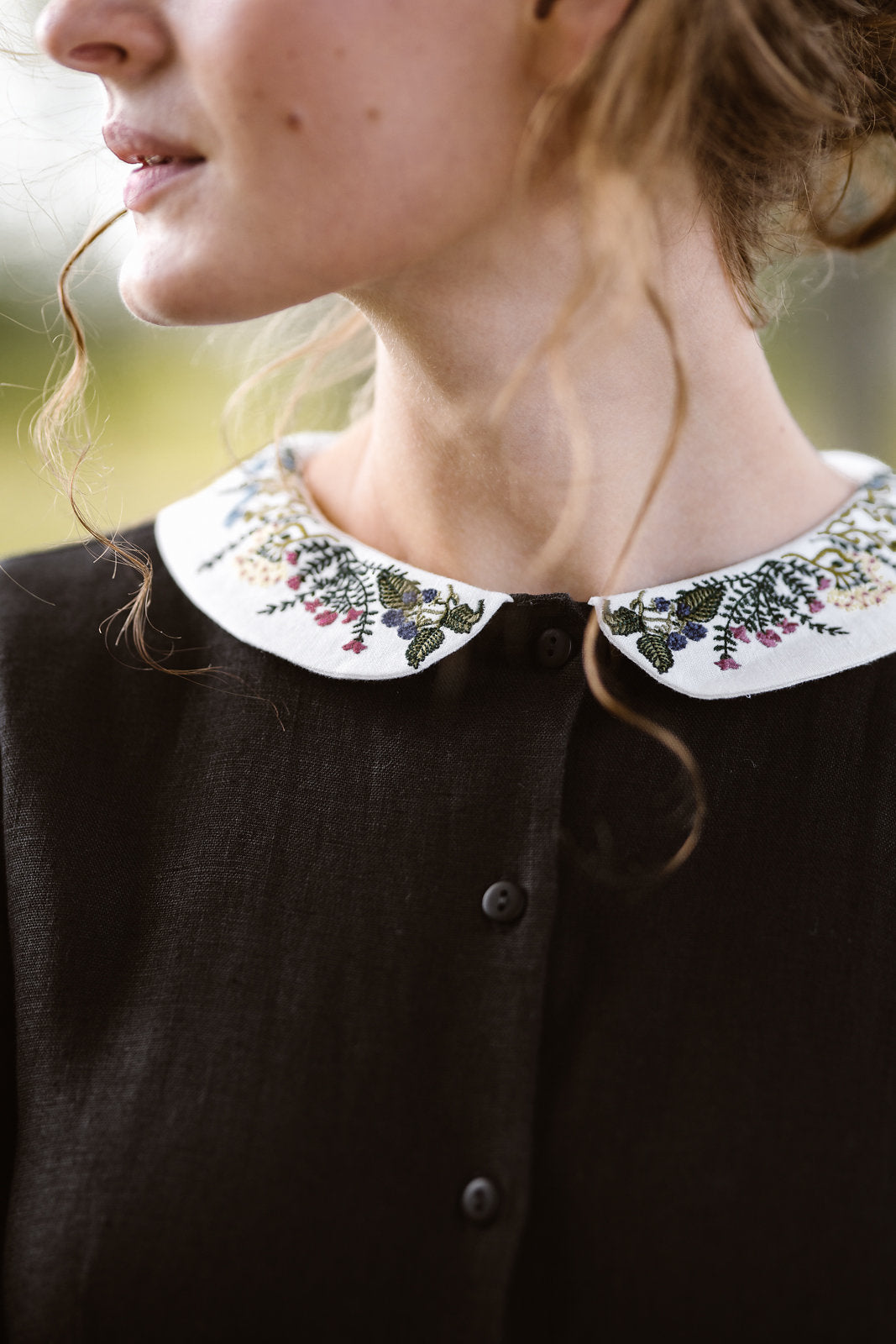 Classic Dress with Embroidered Meadow Peter Pan Collar, Long Sleeve#color_black-pansy