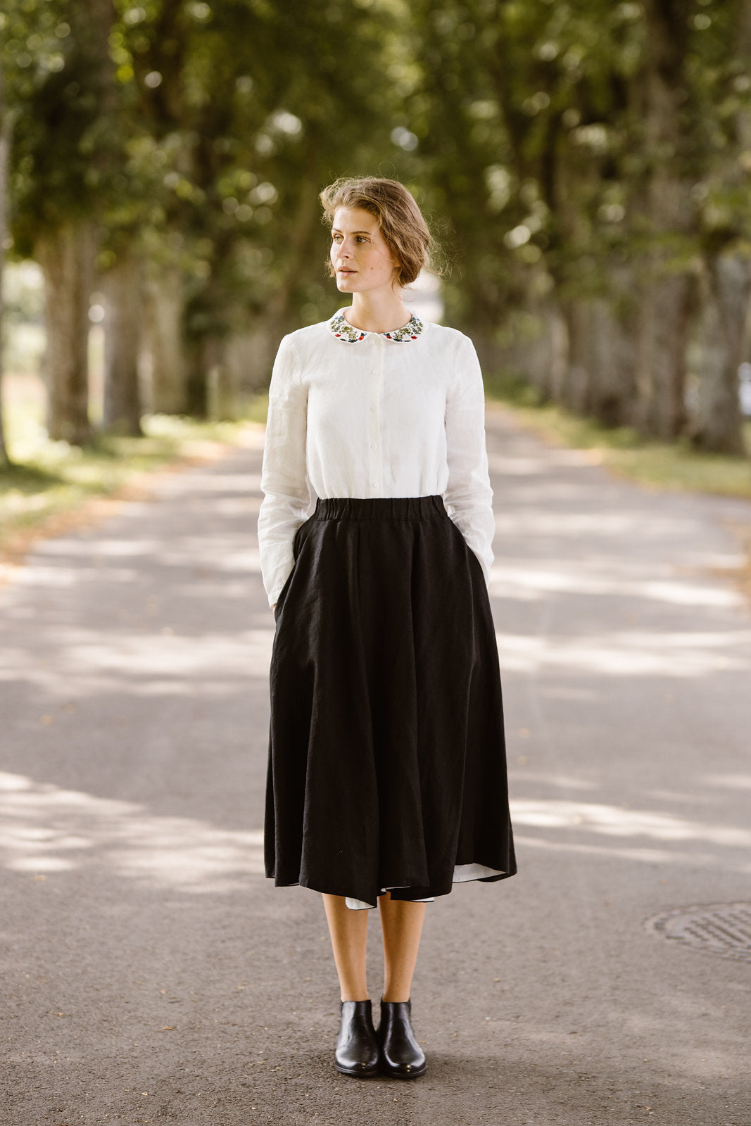 Classic Shirt with Embroidered Garden Collar, Long Sleeve #color_garden