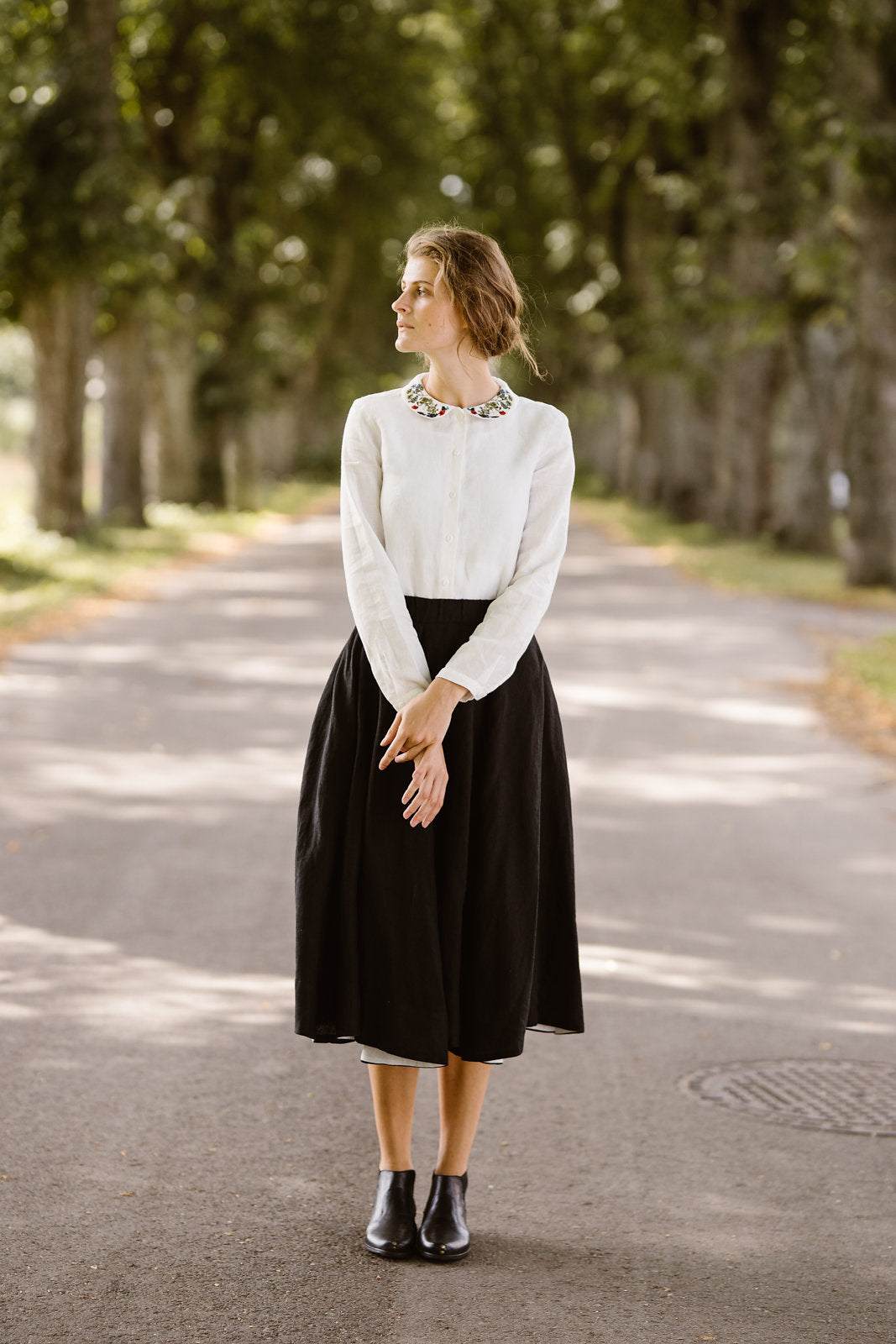 Classic Shirt with Embroidered Garden Collar, Long Sleeve #color_garden
