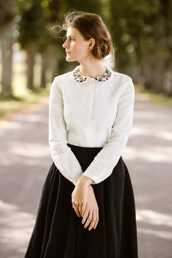 Classic Shirt with Embroidered Garden Collar, Long Sleeve #color_white-magnolia