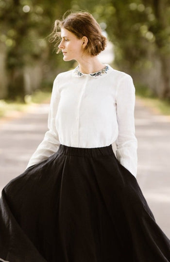 Classic Shirt with Embroidered Meadow Collar, Long Sleeve#color_white-magnolia