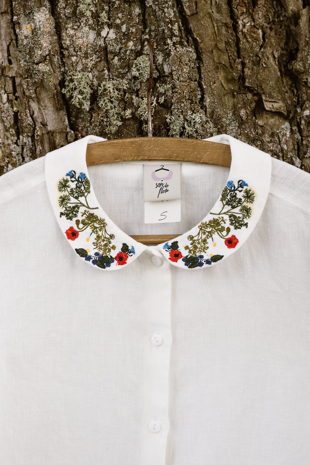Classic Shirt with Embroidered Garden Collar, Long Sleeve #color_garden