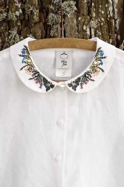 Classic Shirt with Embroidered Meadow Collar, Long Sleeve#color_white-magnolia