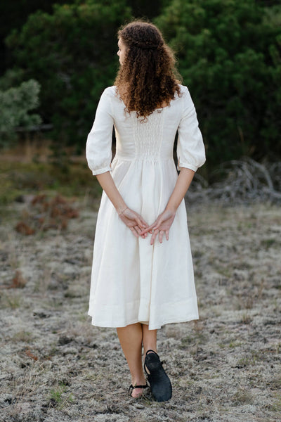 Carmen Dress, 3/4 Sleeve,#color_milky-white